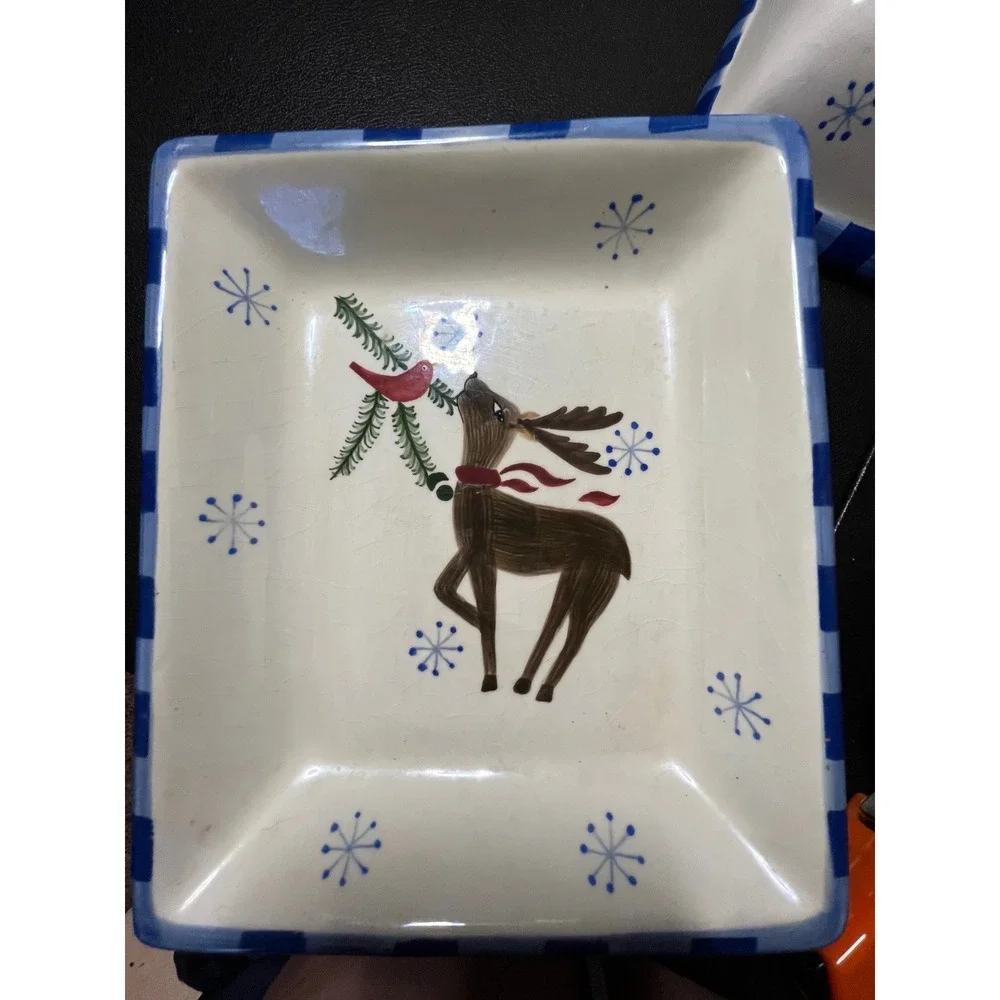 Royal Seasons‎ Stoneware Reindeer Snowflake Christmas Serving Dish Bowl Set 2pc